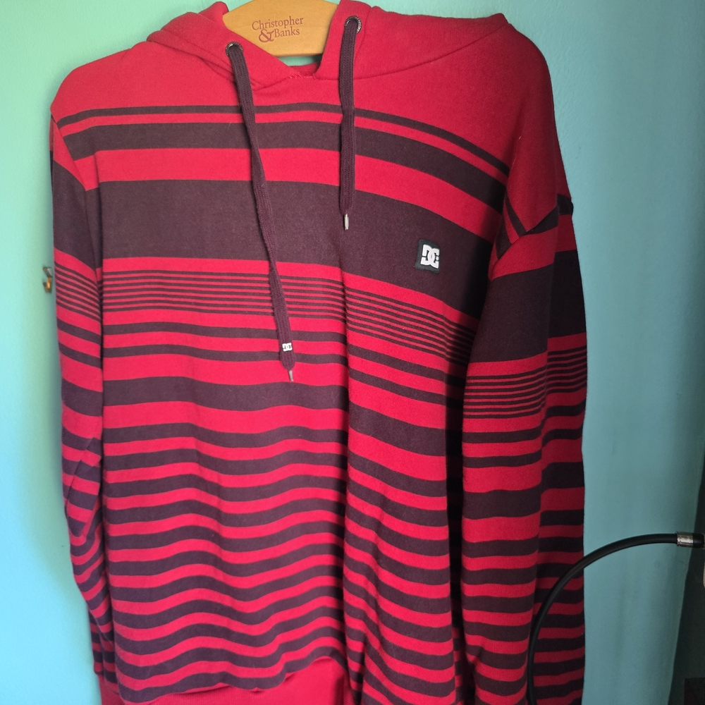 DC Men's Hoodie in Red and Black Stripes